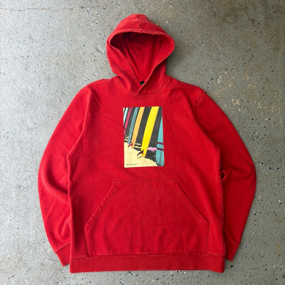 Oakley Mens Red Surfboard Graphic Pullover Hoodie Sweatshirt Regular Fit Large